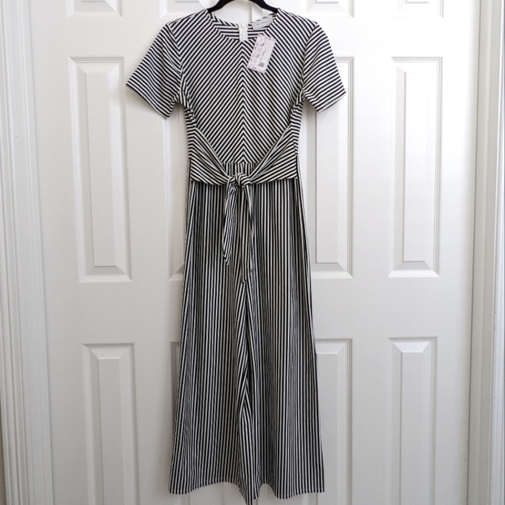 Ces Femme Black White Striped Jumpsuit NWT